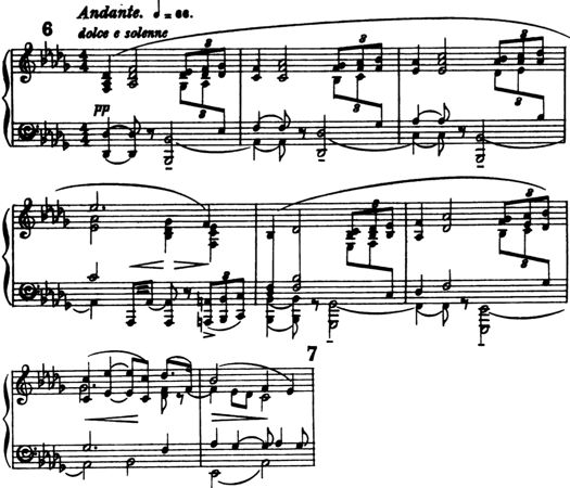 The first occurrence of Jaeger's 'New Faith' leitmotiv in the orchestral prelude to Elgar's 'The Kingdom' (in piano reduction) - a theme which recurs throughout the work