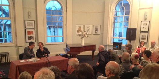 Composer Thomas Hyde (left) in discussion with opera director Richard Williams about Stravinsky's 'The Soldier's Tale' in the Assembly Rooms, Presteigne. Photo © 2016 Keith Bramich