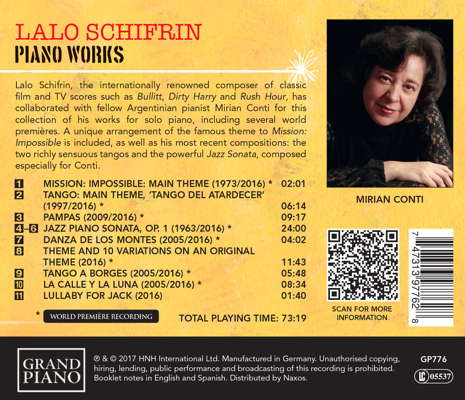 Lalo Schifrin: Piano Works. Mirian Conti. Grand Piano GP776. © 2017 HNH International Ltd