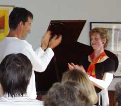 Graham Fitkin and Alison Smart, following Alison's performance of 'Nasar'. Photograph copyright (c) 1999 Keith Bramich