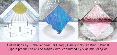 Set designs by Dinka Jericevic for Georgij Paro's 1996 Croatian National Opera production of 'The Magic Flute', conducted by Vladimir Kranjevic