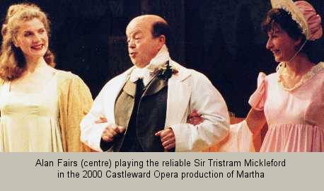 Alan Fairs (centre) playing the reliable Sir Tristram Mickleford in the 2000 Castleward Opera production of Martha