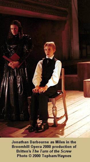 Jonathan Darbourne as Miles in the Broomhill Opera 2000 production of Britten's 'The Turn of the Screw'. Photo (c) 2000 Topham/Haynes