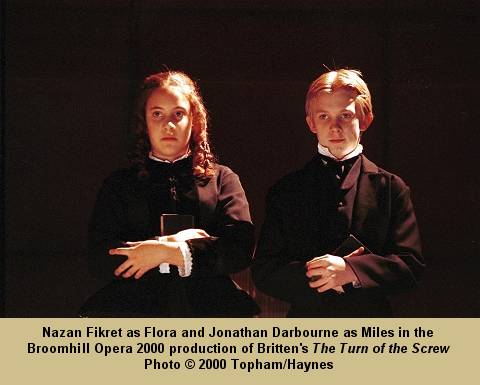 Nazan Fikret as Flora and Jonathan Darbourne as Miles in the Broomhill Opera 2000 production of Britten's 'The Turn of the Screw'. Photo (c) 2000 Topham/Haynes