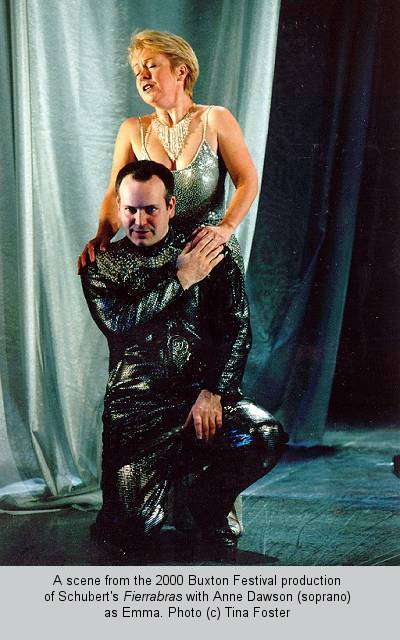 A scene from the 2000 Buxton Festival production of Schubert's 'Fierrabras' with Anne Dawson (soprano) as Emma. Photo (c) Tina Foster