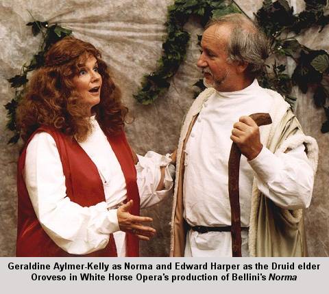 Geraldine Aylmer-Kelly as Norma and Edward Harper as the Druid elder Oroveso in White Horse Opera's production of Bellini's 'Norma'