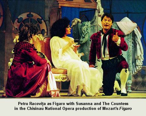 Petru Racovita as Figaro with Susanna and The Countess in the Chisinau National Opera production of Mozart's 'Figaro'
