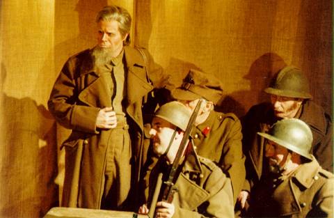 Maciej (Grant Doyle) with Polish soldiery in the Opera Omnibus staging of Moniuszko's 'The Haunted Manor' at Haslemere Hall, Surrey