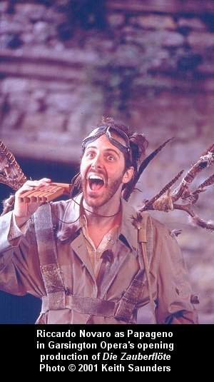 Riccardo Novaro as Papageno in Garsington Opera's opening production of 'Die Zauberflöte'. Photo (c) 2001 Keith Saunders