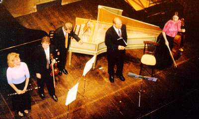 Paula Robison, Corey Cerovsek, John Gibbons, Randall Scarlata and Wendy Warner in concert at Spoleto 2001. Photo: Bill Newman