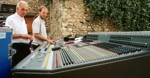James Lock and an engineer at the mixing desk