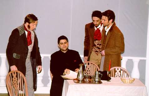 Nicholas Watts (Fritz), Mark Chaundy (Rabbi David) with Guido Sanguinetti and Jonas Cradock as Fritz's friends Hanezo and Federico