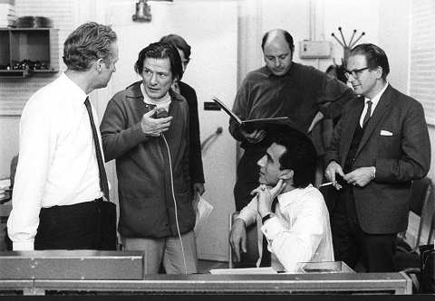Left to right: Christopher Parker (engineer), Neville Marriner, Paul Myers (seated), Igor Kipnis (behind) and Bill Newman