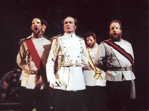 Hubert Francis (Hermann) with Richard Wiegold (Surin, right) in the 2002 RNCM production of 'The Queen of Spades'