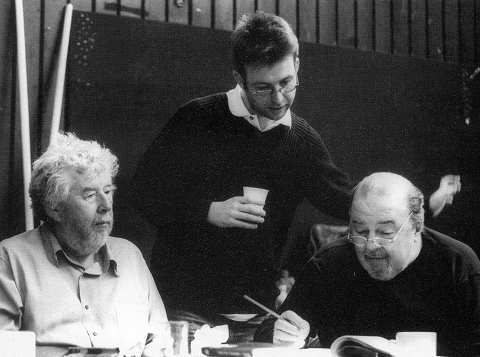Harrison Birtwistle (left), Colin Teevan (centre) and Peter Hall. Photo: Royal National Theatre