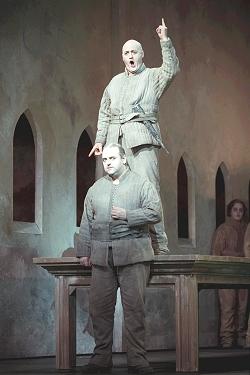 Pavlo Hunka (below) as Lysiart and John Daszak (above) as Adolar in Richard Jones's Glyndebourne Festival Opera production of Weber's 'Euryanthe'. Photo: Mike Hoban