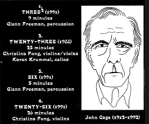 The back cover of the 'green' CD, showing a sketch of John Cage (1912-1992)