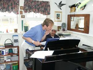 Michael York (left) and John Bell Young rehearsing. Photo © John DesMarteau