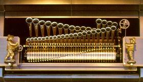 The music chime with organ pipes above Suntory Hall's main entrance. Photo © Suntory Ltd