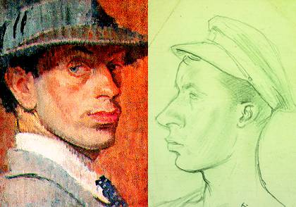 Isaac Rosenberg sketched self-portrait in France (right) alongside a colour selfportrait. Photos: The Imperial War Museum, London