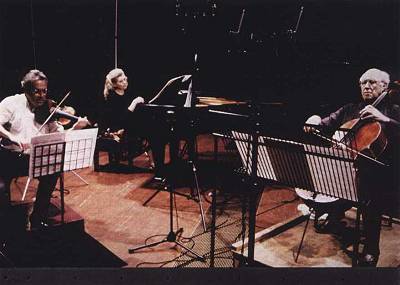 From left to right: Mark Lubotsky, Irina Schnittke and Mstislav Rostropovich