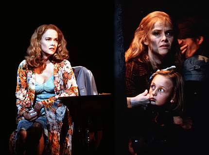 Angelika Kirschlager as Sophie, in New York, left, and at Auschwitz, right. Photos: Catherine Ashmore/Performing Arts Library