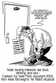 Cartoon by Noel Ford from 'All Risks Musical' by Alice McVeigh