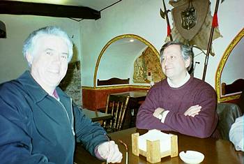 Michael Ponder (left) and Tony Faulkner in a Vilnius restaurant. Photo © 2003 Adrien Cotta