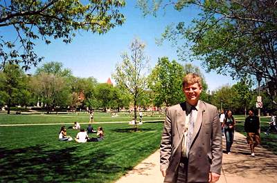 Ian Hobson on the main green of the University of Illinois campus.