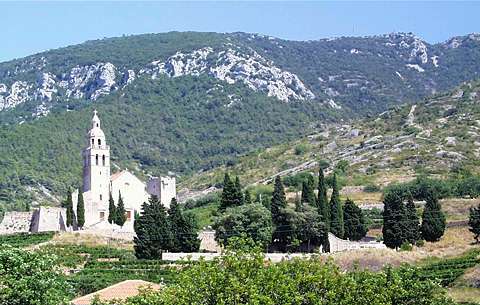 A Benedictine Monastery high above the town of Komiza. Behind is Mount Hum (587 metres), the highest point on the island of Vis, and home, briefly, to Josip Broz Tito in 1944. Photo © 2003 Keith Bramich