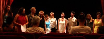 Singers on Professor Snjezana Bujanovic-Stanislav's Vis Summer Course, including Ivana Krajina (centre, in white and black) and Antonia Mirat (far right, in yellow). Photo © 2003 Keith Bramich