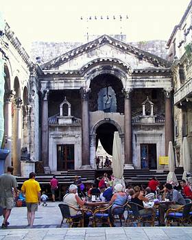 Part of Diocletian's Palace in Split - the setting for Verdi's <i>Nabucco</i> as part of the 2003 Split Summer Festival. Photo © 2003 Keith Bramich
