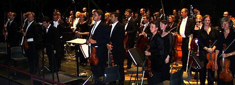 Pierre-André Valade with the BBC National Orchestra of Wales at Stanwell School. Photo: Keith Bramich