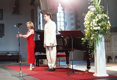 Gillian Keith and Simon Lepper on stage after 'A Garland for Presteigne'. Photo: Keith Bramich