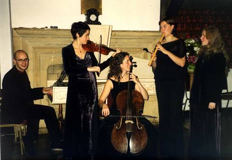 Phoenix Rising. From the left: Joakim Olsson Kruse, harpsichord; Emma Alter, violin; Ingrid Viñals, baroque cello; Sarah Saunders, recorder and baroque oboe; Sophia Brumfitt, guest vocalist