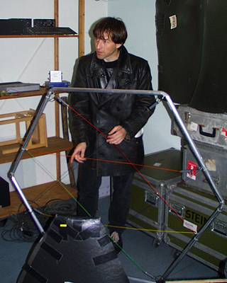 STEIM's Artistic Director, Daniel Schorno, demonstrates one of the organisation's specialist musical instruments. Photo: Keith Bramich 2003