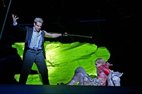 Simon Keenlyside as Prospero (left) and Ian Bostridge as Caliban. © 2004 Clive Barda
