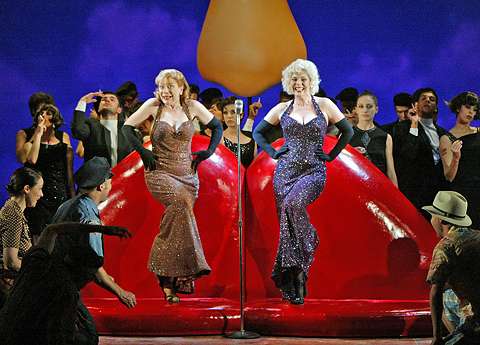 From left to right, Ensemble, Ruth (Mary King) and Eileen (Sophie Daneman). Photo © 2004 Alastair Muir