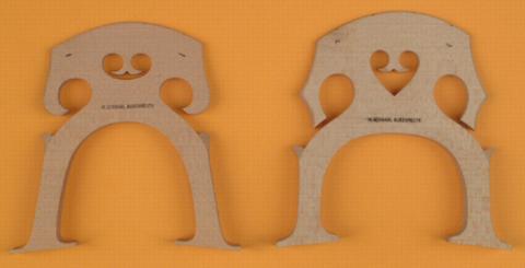 Belgian (left) and French cello bridges compared. Photo © Wolfgang Schnabl