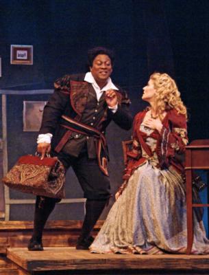 Amy van Roekel as Rosina and Brian K Johnson as Figaro in the Lyric Opera Cleveland production of 'The Barber of Seville'. Photo © 2005 Steve Zorc