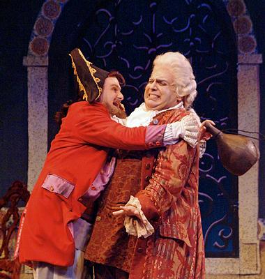 Timothy Culver as Almaviva (left) and Jason Budd as Dr Bartolo in the Lyric Opera Cleveland production of 'The Barber of Seville'. Photo © 2005 Steve Zorc