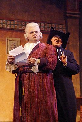 Jason Budd as Dr Bartolo (left) and Timothy Culver as Almaviva in the Lyric Opera Cleveland production of 'The Barber of Seville'. Photo © 2005 Steve Zorc