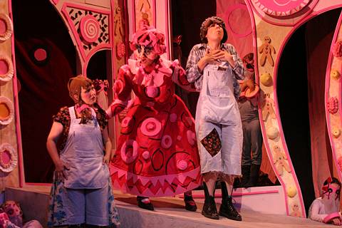 Left to right: Jane Streeton as Gretel, Jenny Miller as The Witch and Maria Jagusz as Hansel. Photo © 2005 Stephen Wright