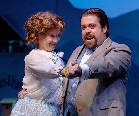 Jessie Wright Martin (Klärchen) and Gregory Brookes (Sigismund) in Ohio Light Opera's production of 'White Horse Inn'. Photo © 2005 Matt Dilyard