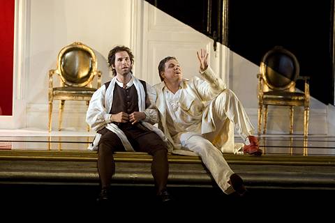 Michael Schade as Leander and Kyle Ketelsen as Henrik in the Royal Opera production of Nielsen's 'Maskarade' at Covent Garden. Photo © 2005 Bill Cooper