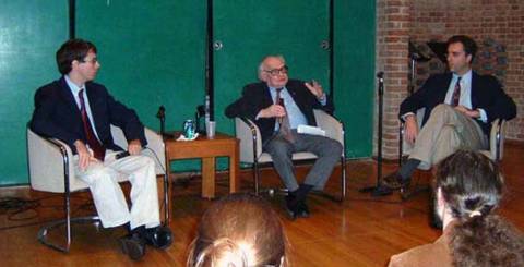 John McMurtery and James Romig in a lecture discussion with Milton Babbitt