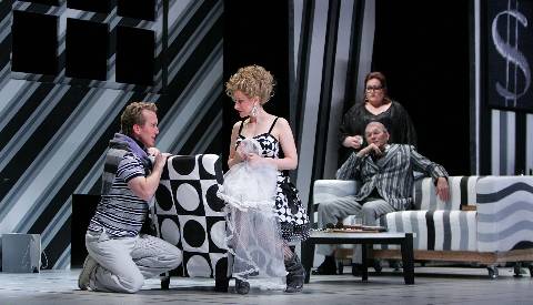 Handel's 'Semele' at Arizona Opera. From left to right: David Walker as Athamas, Lisa Saffer as Semele, Stephanie Blythe as Ino and John Cheek as Cadmus. Photo © 2006 Tim Fuller