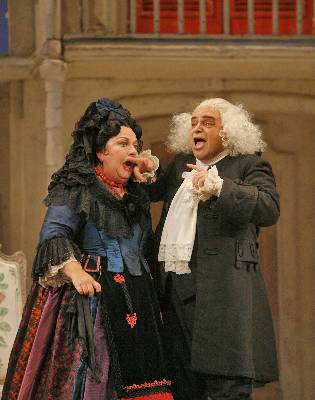 Judith Christin (Berta) and Eduardo Chama (Dr Bartolo) in the San Diego Opera production of 'The Barber of Seville'. Photo © 2006 Ken Howard