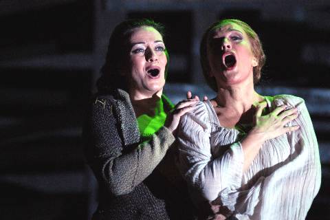 Hasmik Papian (Norma, left) and Irina Mishura (Adalgisa) in Opera Colorado's production of Bellini's 'Norma'. Photo © 2006 P Switzer