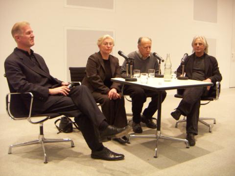 From left to right: conductor Christoph Poppen, the translator, composer Valentyn Silvestrov and ECM boss Manfred Eicher. Photo © 2006 Sissy von Kotzebue